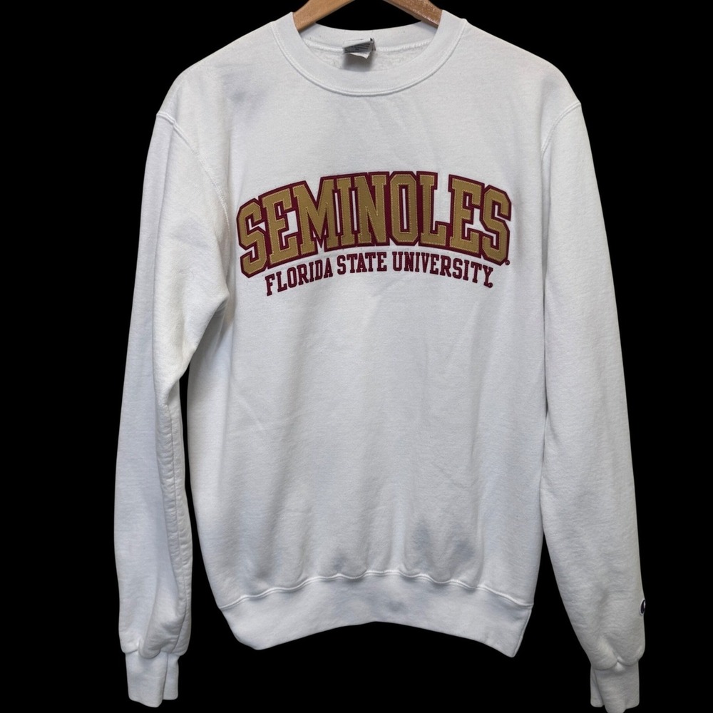 Champion Men Florida State University Seminoles Sweatshirt S White Collegiate